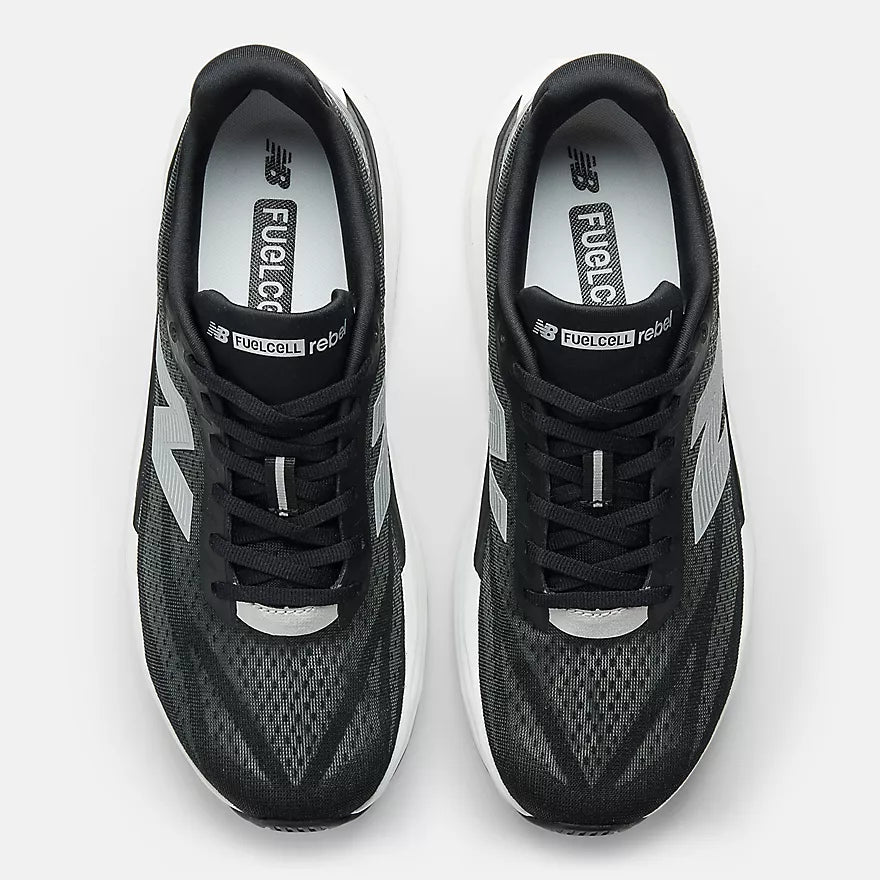New Balance Men's FuelCell Rebel v5 | Black with Silver Metallic and White - Interval Running