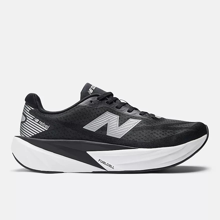 New Balance Men's FuelCell Rebel v5 | Black with Silver Metallic and White - Interval Running