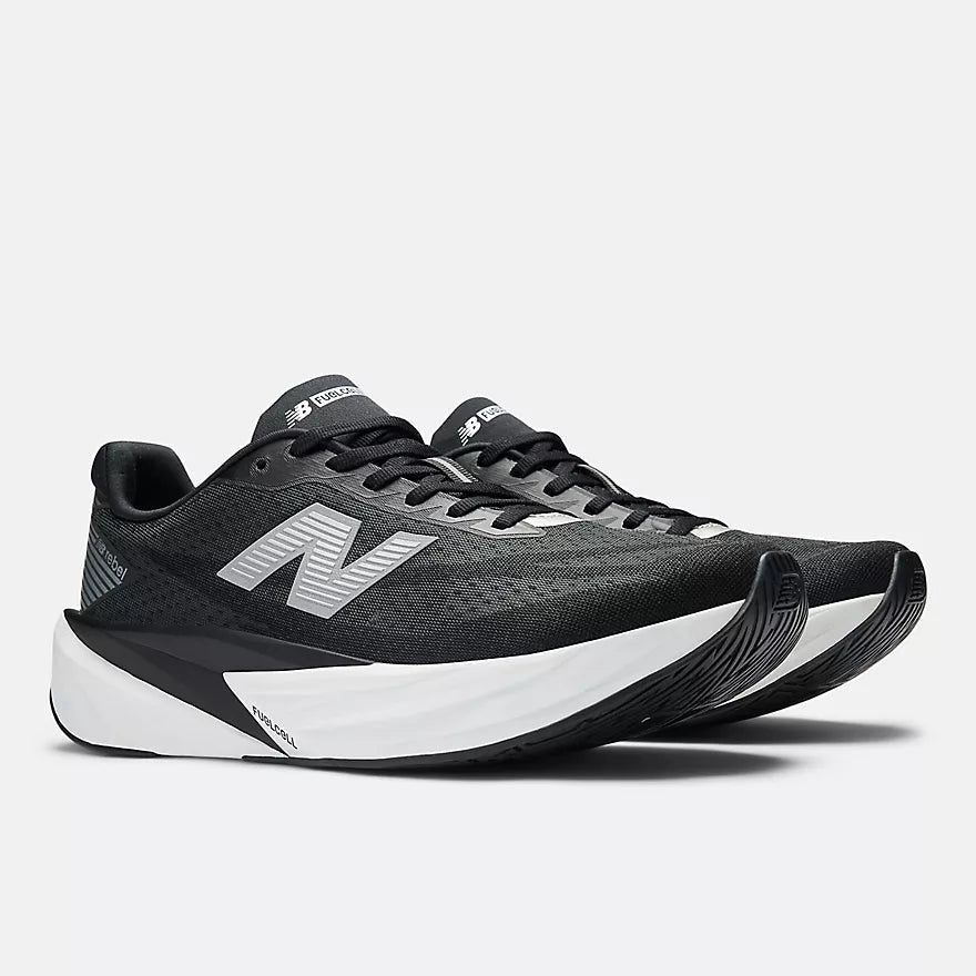 New Balance Men's FuelCell Rebel v5 | Black with Silver Metallic and White - Interval Running