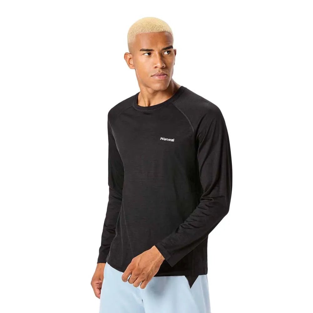 NNORMAL Men's Merino Long Sleeve T-Shirt – Black - Interval Running