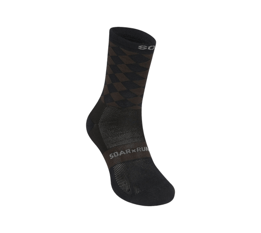 Soar Diamond Crew Sock - Black/Brown - Interval Running
