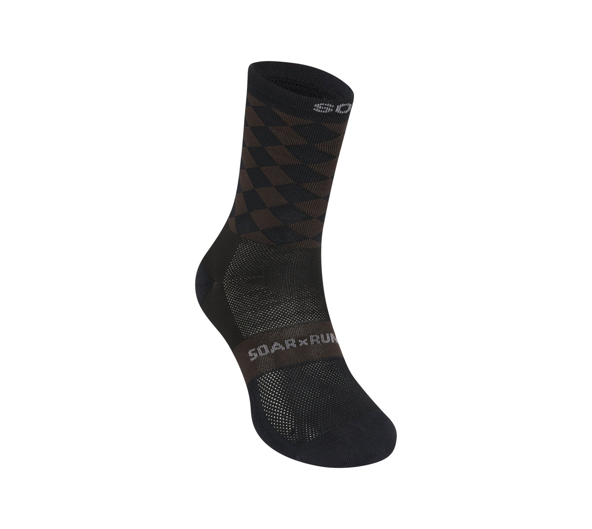 Soar Diamond Crew Sock - Black/Brown - Interval Running