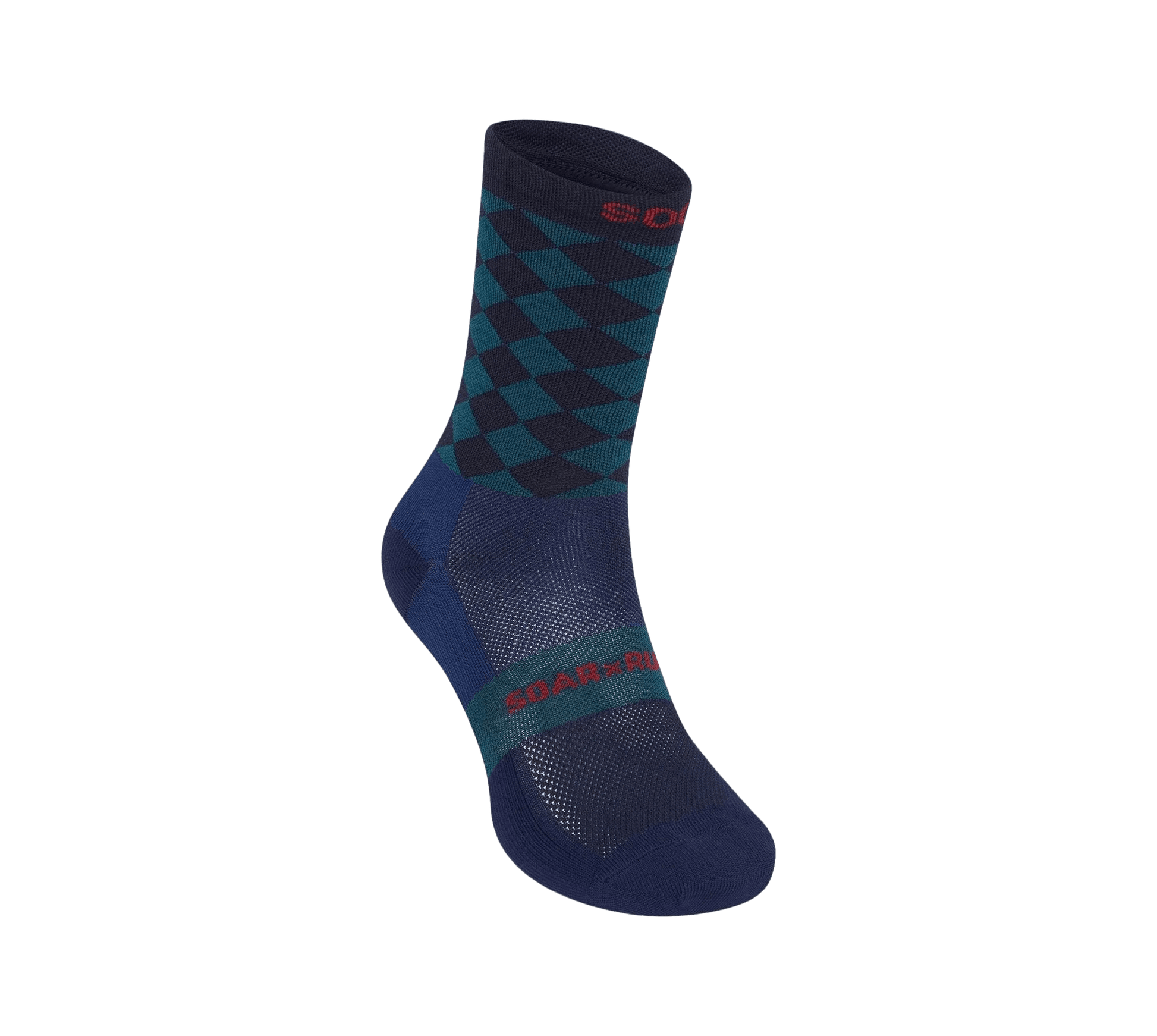 Soar Diamond Crew Sock - Green/Navy - Interval Running