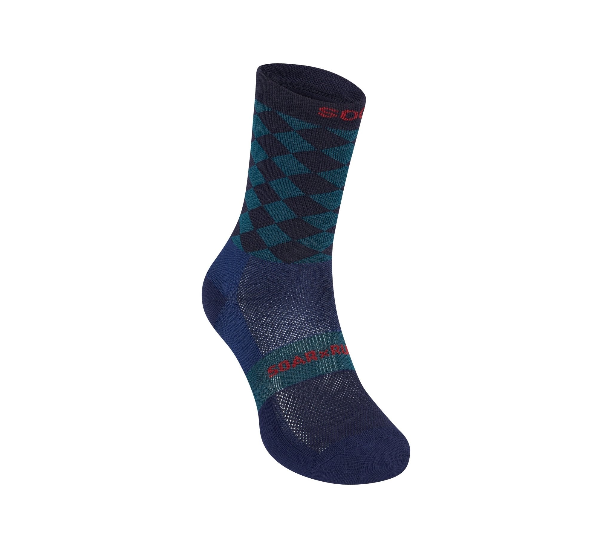 Soar Diamond Crew Sock - Green/Navy - Interval Running