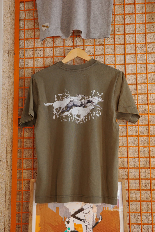 The Whippet amongst the Wolves – Vintage Khaki Tee - Interval Running