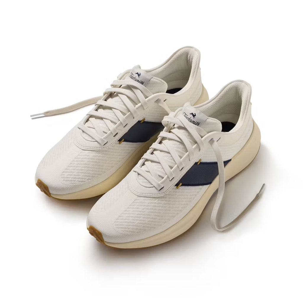 Tracksmith Eliot Runner - Unisex - Ivory/Navy/Ivory - Interval Running
