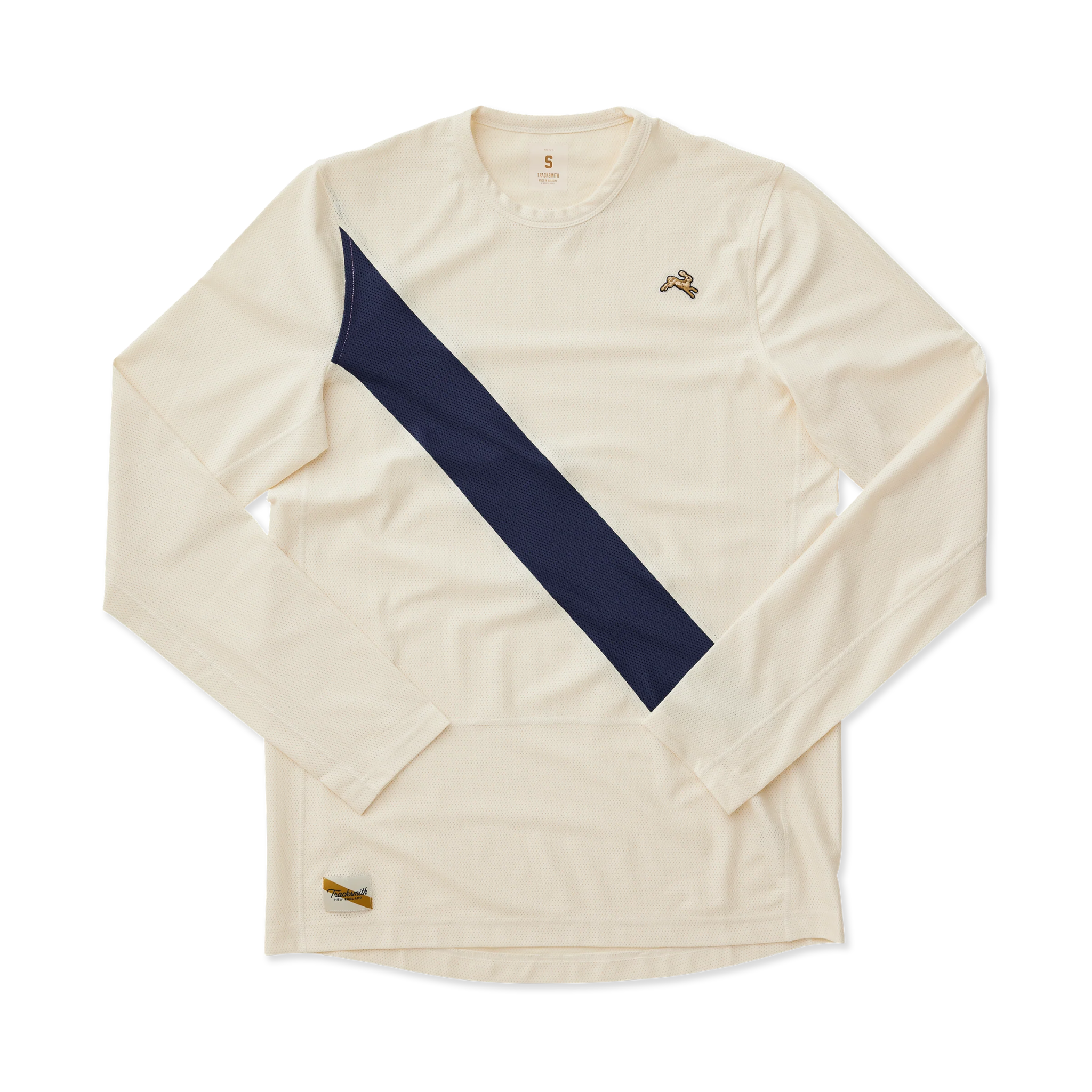 Tracksmith Men's Van Cortlandt Long Sleeve Tee - Ivory/Navy - Interval Running