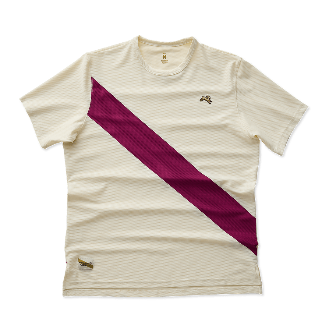 Tracksmith Men’s Van Cortlandt Tee - Ivory / Raspberry - Interval Running