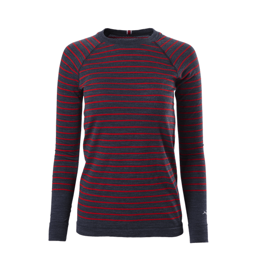 Tracksmith Women's Brighton Base Layer – Navy/Racing Red Stripe - Interval Running