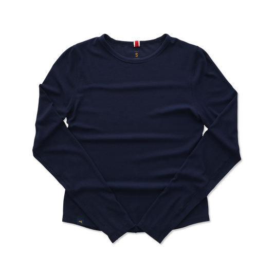 Tracksmith Women's Fieldhouse Rib Long Sleeve - Navy - Interval Running