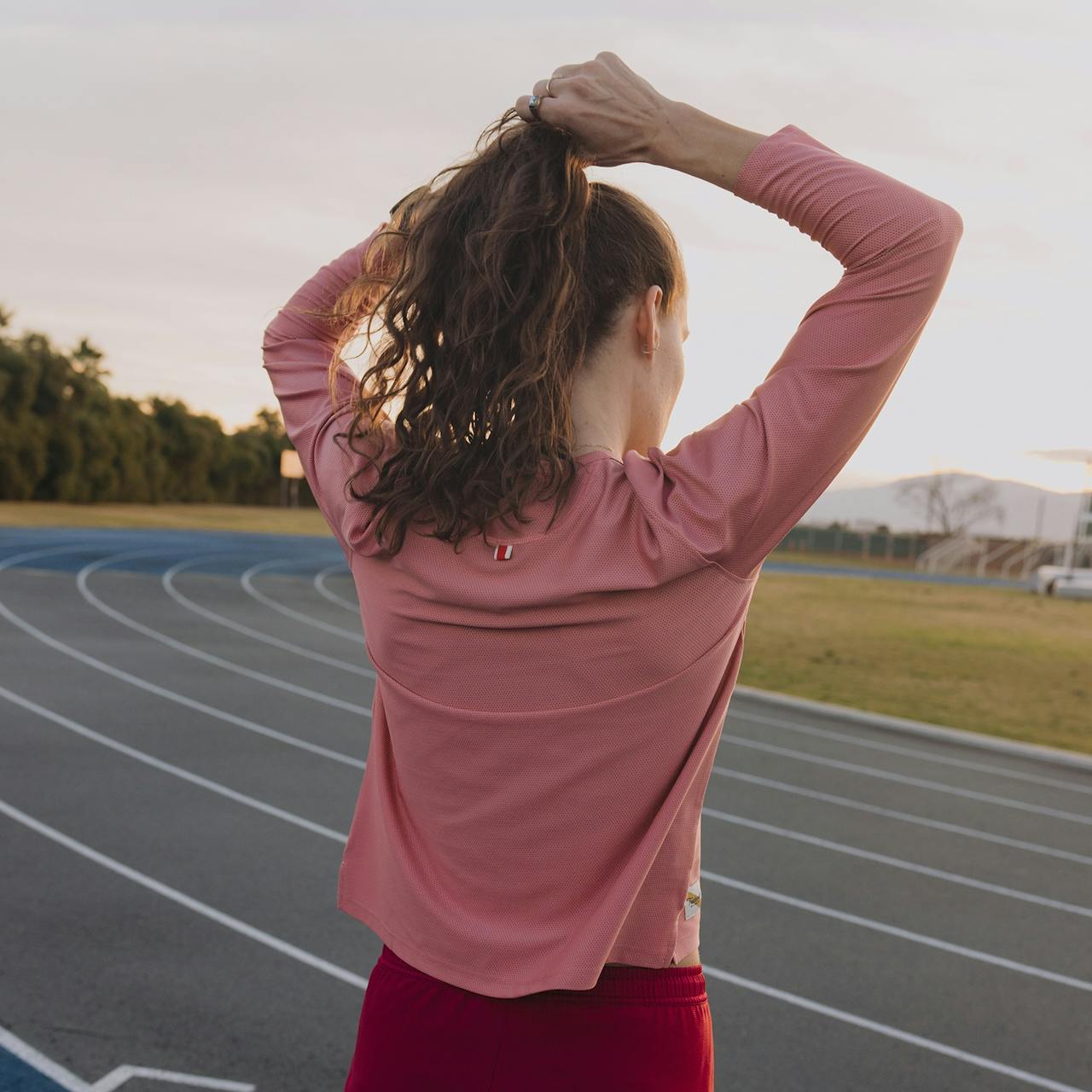 Tracksmith Women's Van Cortlandt Long Sleeve Tee - Dusty Rose / Ivory - Interval Running