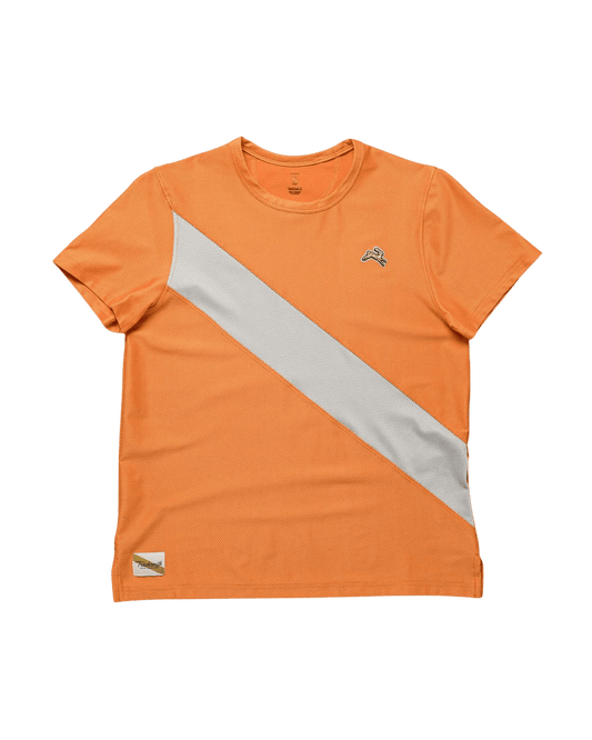 Tracksmith Women's Van Cortlandt Tee – Coral Gold / High Rise - Interval Running