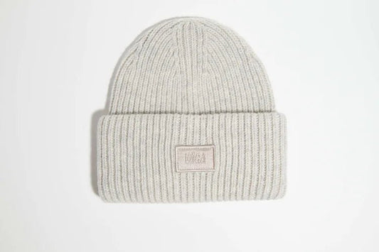 VÅGA Lambswool Chunky Beanie - White Melange - Interval Running